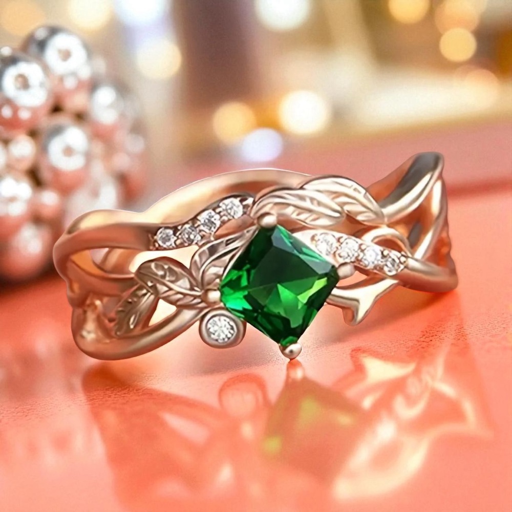 Enchanted Forest Green CZ Rose Gold Ring. New. - Picture 4 of 10
